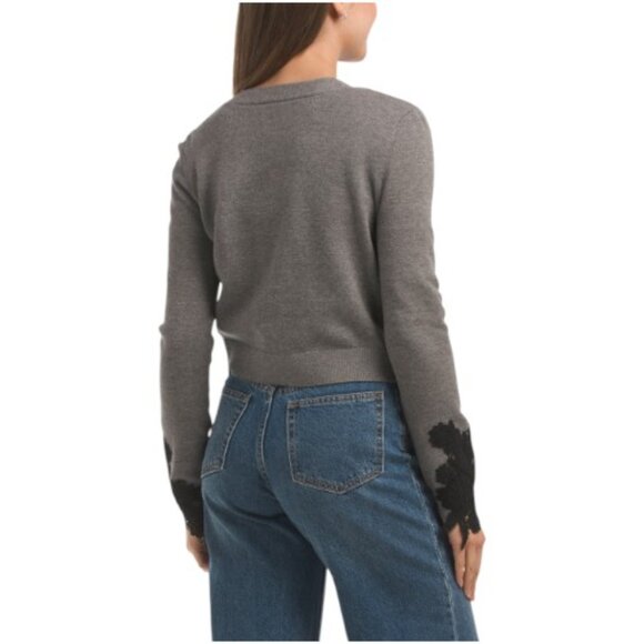 NVLT Button Front Cardigan With Lace Trim - Picture 2 of 5